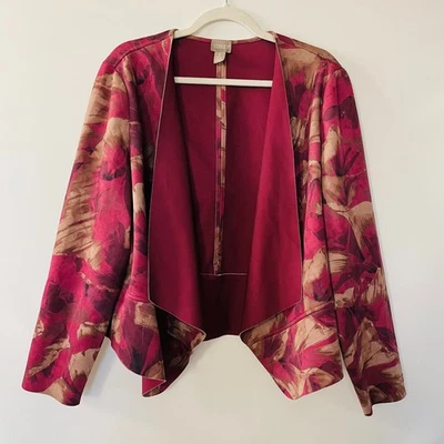 Chico's Womens Burgundy Printed Open Front Waterfall Jacket Size  3US XL - Изображение 1 из 4
