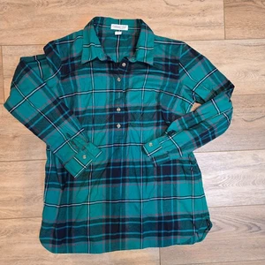 Camicia tunica Coldwater Creek donna M verde a quadri casual manica lunga boho chic - Foto 1 di 8