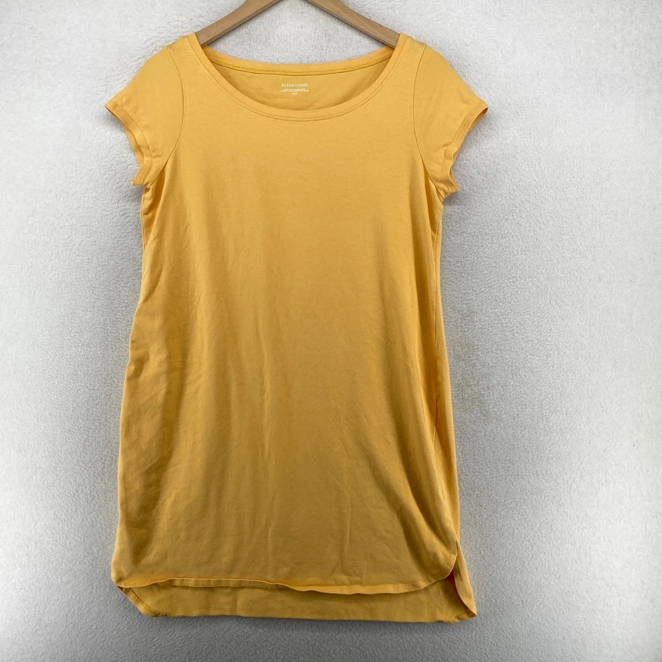 Vestido EILEEN FISHING M Jersey de Algodão Elástico Manga Curta Amarelo Alto-Baixo EUA - Imagem 1 de 4