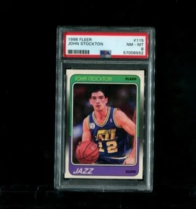 1988 Fleer Basketball No 115 John Stockton Rookie HOF PSA 8 - Picture 1 of 2