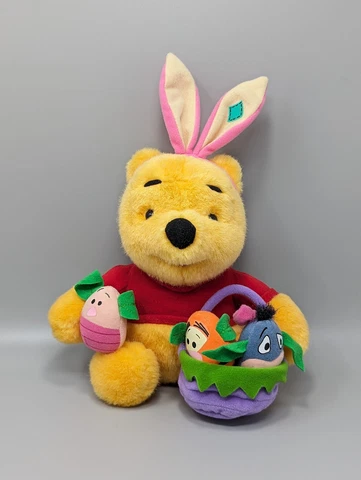 Mattel 1999 Winnie the Pooh Bunny Plush Eeyore Tigger Piglet Easter Basket 9" Cover