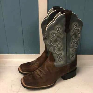 Ariat brown oiled sapphire blue rowdy QuickDraw western boots size 6C rodeo - Picture 1 of 9
