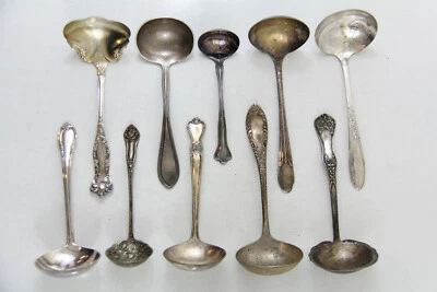 10 x ПОДЛИВКИ КОВШИ СЕРВИРОВКИ СТОЛОВЫЕ ПРИБОРЫ ПОСЕРЕБРЕННЫЕ ЛОТ ВИНТАЖНЫЙ CRAFT ПОВТОРНОЕ ИСПОЛЬЗОВАНИЕ ПЕРЕПРОФИЛИРОВАНИЕ - Изображение 1 из 2