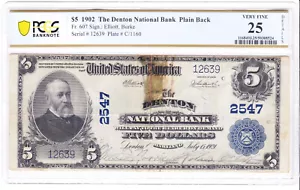 $5 1902 PB National ๐บ๐ธ DENTON Maryland MD ๐บ๐ธ PCGS Grade 25 ๐บ๐ธ - Picture 1 of 2