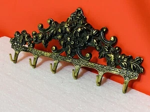 ANTIQUE STYLE DECORATIVE METAL  WALL MOUNT KEY RACK WITH 6 HOOKS HANGERS - Picture 1 of 12