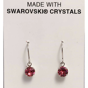 Dangle Pink Earrings Made with Swarovski Crystals Pierced Drop Hook Round New 