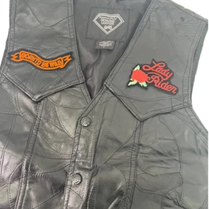 Diamond Plate Black Patchwork Leather Women's Motorcycle Vest Size Large - Picture 1 of 16