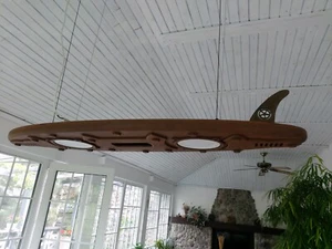 Handgefertigte Surfbrettform Pendelleuchte, mit Eisen bedeckt, Steampun - Bild 1 von 12