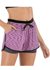 Women Running Yoga Shorts Workout Exercise Jogging 2-in-1 W/ Liner Sz Sm Purple - Picture 1 of 1