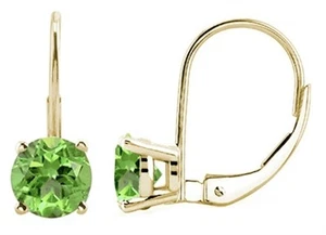 6MM Round Peridot Leverback Earrings in 14k Yellow Gold - Picture 1 of 1