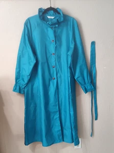 VTG Bonders Blue Trench Coat Rain Coat Size L USA belted Button Closure 5354 - Picture 1 of 11