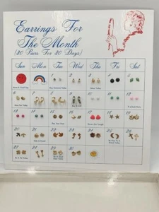"Earrings For the Month" 30 Days of Pierced Earrings in Box Rare Vintage New - Picture 1 of 6