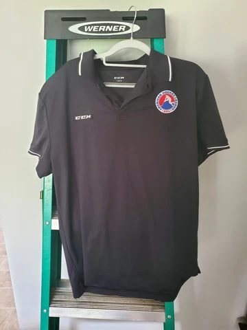 Vintage AHL Embroidered Staff Hockey CCM Polo Black Large Cover