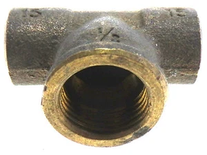 Brass 1/2" BSP Female (screw thread) to 15mm x15mm End feed Tee plumbing fitting - Picture 1 of 3