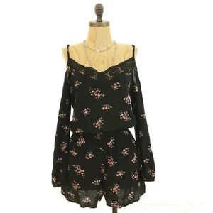 Mimi Chica Cold Shoulder Romper Size S Elastic Waist Floral Black EUC B5 - Picture 1 of 5
