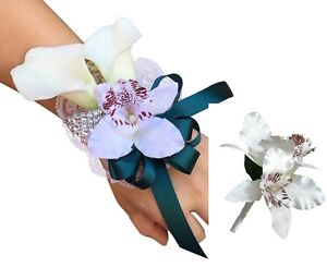 2pc Set - Calla Lily and Orchid Wrist Corsage and Boutonniere