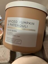 Bath AND Body Works Spiced Pumpkin & Patchouli 3-Wick Candle White Barn New