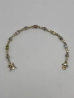 "Brazalete de plata de ley 925 con corazón de varias piedras preciosas de 7 1/4""" Foto 1 de 4