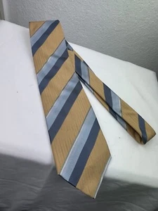 Giorgio Armani Silk Tie Gold And Blue Striped Made in Italy Necktie - Picture 1 of 6