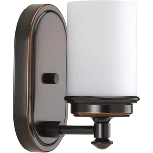 Glide  1-Light Rubbed Bronze Etched Opal Glass Coastal Bath Vanity Light by PL - Picture 1 of 7