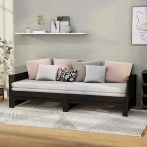NNEVL Pull-out Day Bed Black Solid Wood Pine 2x(92x187) cm - Picture 1 of 10