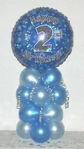 2° COMPLEANNO - ETÀ 2 - RAGAZZI - DISPLAY PALLONCINO LAMINA BLU - CENTROTAVOLO - STRISCIONE - Foto 1 di 10