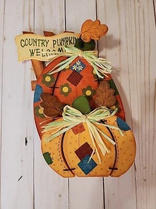 Primitivo "Country Pumpkin Welcome" Brillante 3D Patchwork Roble Hojas Piquete 10" - Imagen 1 de 14