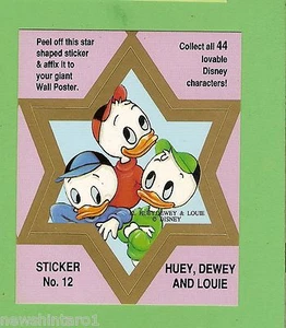 #D544. DISNEY STAR STICKER CARD #12 HUEY, DEWEY AND LOUIE, PINK - Picture 1 of 2
