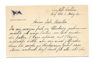 Tarjeta de nota vintage de crucero a bordo hamburgo america barco ballin 1932 - Imagen 1 de 1