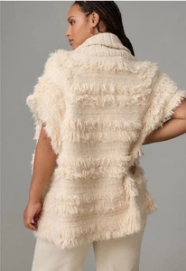 By Anthropologie Shaggy Maglione Gilet Taglia M/L Snap Up Avorio Misto Lana Moderno - Foto 1 di 8