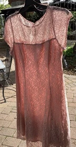 Vestido SLNY Rosa Secuencia Encaje Manga Corta Midi Línea A Talla 18W Nuevo con Etiquetas RTL $149 Sexy~ - Imagen 1 de 12