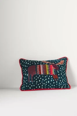 Anthropologie Alce Bordado Suéter Almohada Navidad Cuernos Bosque Foto 1 de 4