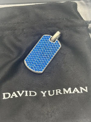Colgante David Yurman 35 mm plata esterlina zafiro aerodinámico etiqueta de perro Foto 1 de 4