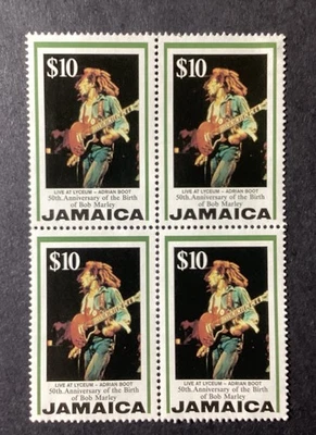 JAMAICA 1995 Stamp #840 MNH OG Block of 4 Bob Marley 50th Birthday Anniv. $10 - Image 1 of 2