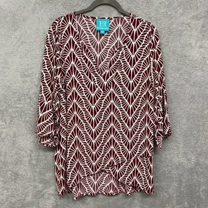 Escapada Shirt Womens Small Brown Chevron V Neck Pullover Long Sleeve Light Top - Picture 1 of 9