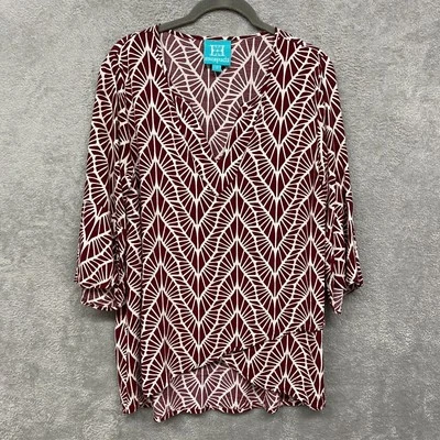 Camisa Escapada Mujer Pequeña Marrón Chevron Cuello en V Pullover Manga Larga Top Ligero Foto 1 de 4