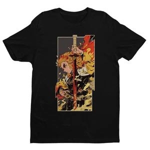 Camiseta negra Anime Demon Slayer Kimetsu No Yaiba Set Your Heart Ablaze Rengoku - Imagen 1 de 4