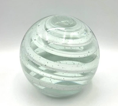 PISAPAPELES DISEÑO REMOLINO CINTA TRANSPARENTE Y BLANCO CRISTAL ARTE MURANO PESADO APROX 3# Foto 1 de 4