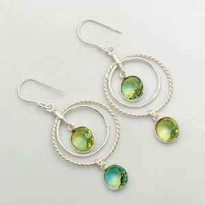 Bi-Color Tourmaline Gemstone Handmade Drop Dangle Earrings Jewelry 1.8" AE-95612 - Picture 1 of 1