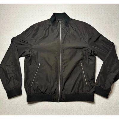 Chaqueta Bomber Zara Hombre Negra XL Ligera Cremallera Frontal Nylon Chaqueta Foto 1 de 4
