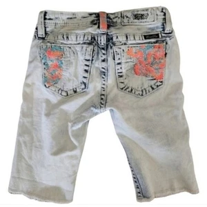 Miss Me Bermuda Short Size 12 Girls Denim Embroidered Jorts Stone Wash Blue - Picture 1 of 8