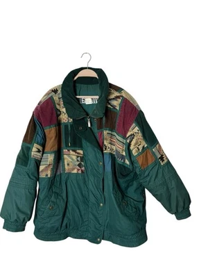 Izzi Mujer Patchwork Colorblock Vintage Chaqueta Abrigo Verde Talla 3X Foto 1 de 3