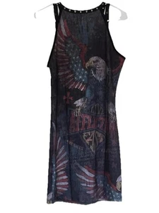 Affliction Eagle Dare Dress Large Studded Lace-Up Back American Flag USA - Picture 1 of 7