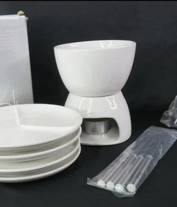 Caja y Barril Juego de Fondue Cerámica Blanca Platos Horquillas Caja Original - Imagen 1 de 4