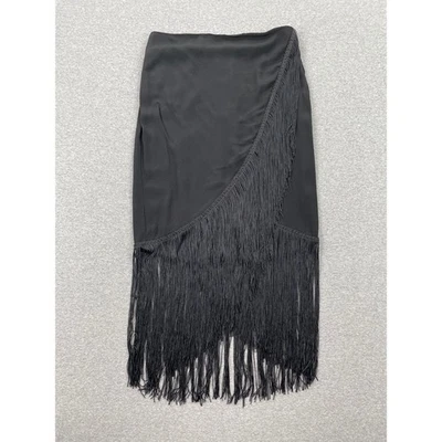 Falda midi con flecos Lulus talla S negra envolvente sintética para bailar cintura alta glamour Foto 1 de 4