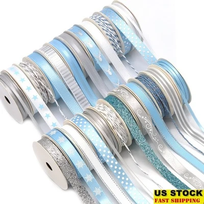 Holiday Ribbon 48 Yards Gift Wrap Crafts Twine Snowflakes Stripes Decorations US - Image 1 of 4