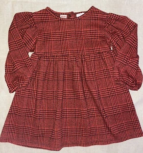 ZARA Toddler Girl Red Black Plaid Long Sleeve Dress 4-5 Years - Picture 1 of 5