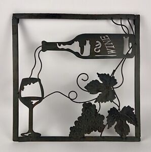 Metal Wall Art Wine Bottle Pour Wine Glass Bar Decor Sign