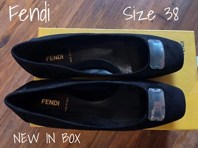 Fendi Gamuza Ballet Joya Zapatos Planos Negros 38 EUR 8 EE. UU. Nuevos En Caja Foto 1 de 4