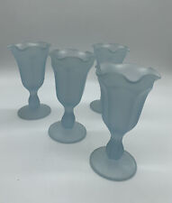 Vintage Indiana Glass Blue Frosted Ruffled Parfait Sundae Fountainware Glasses 4